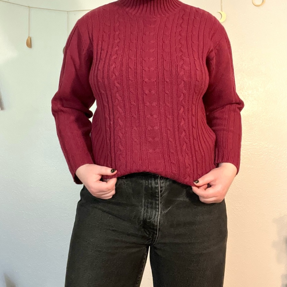 maroon knit mock neck sweater